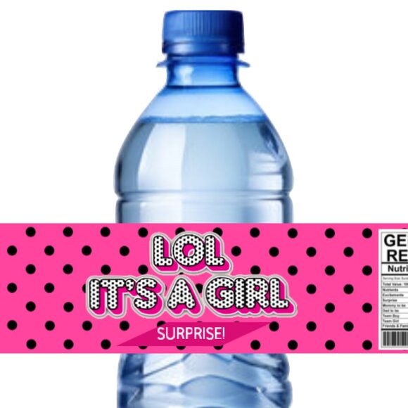 LOL It's A Girl, Surprise, Gender Reveal Water Bottle Labels, It's a Girl Theme - Picture 3 of 5